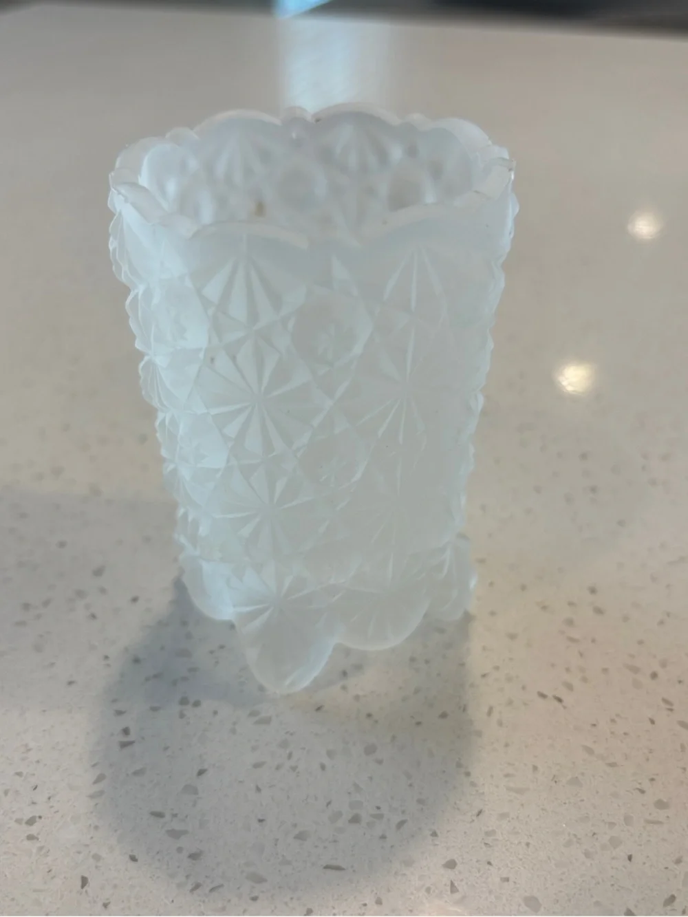 Vintage Fenton Frosted Satin Glass Toothpick Holder Daisy and Button Pattern